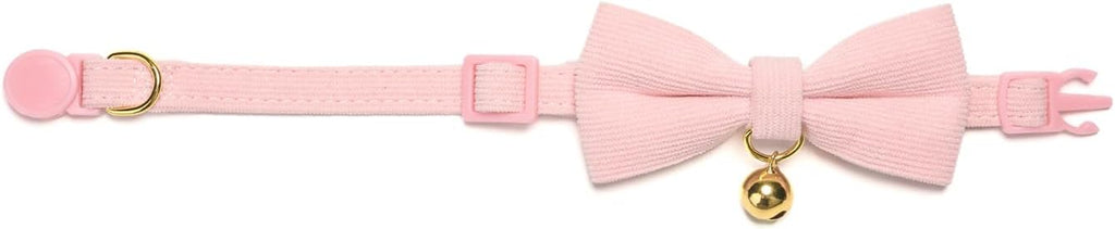 Breakaway Cat Collar with Bow Tie and Bell Adjustable Soft Corduroy Pink Kitten Collars for Girl Cats