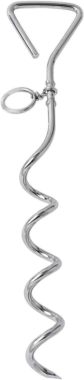 Dog Tie-Out Stake, Durable Silver Spiral Anchorstake, Secure Outdoor Tethering for All Cable Leash Chain, Camping Yard, 