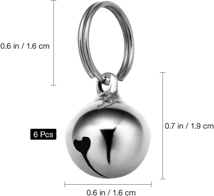 UKCOCO Dog Collar Bell : 6Pcs 16MM Metal Pet Collar Bells with Key Ring for Small Dogs Cats, Clear Sound (Silver)