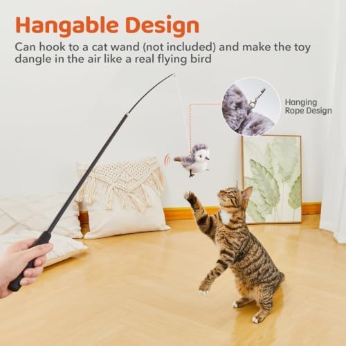 Potaroma Cat Toys Flapping Bird (No Flying), Lifelike Sandpiper Chirp Tweet, Rechargeable Touch Activated Kitten Toy Interactive Cat Exercise Toys for All Breeds Cat Kicker Catnip Toys 4.0"