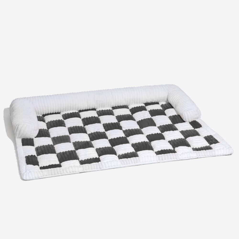 Checkerboard Dog Couch Mat with Bolster, Yellow, 37 x 33 in
