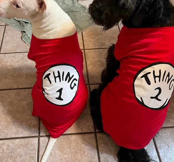 SUEOSU Dog Shirts for Pet Clothes Soft Breathable Puppy Shirts Pop Culture Thing 1 to Thing 9 Printed Pet T-Shirt (RED-2, Large)