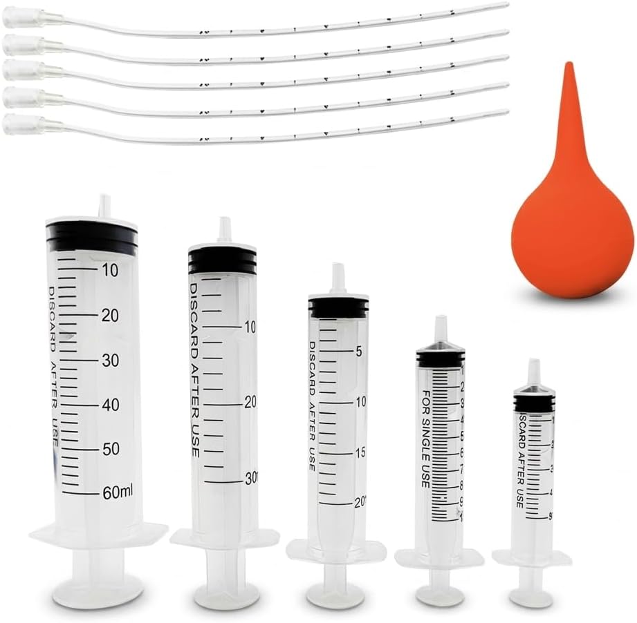 11pcs Puppy Kitten Feeding Tube Kit for Small Animals and Clear Feeding Syringe 5/10/20/30/60ml, Clear Feeding Tube, Syr