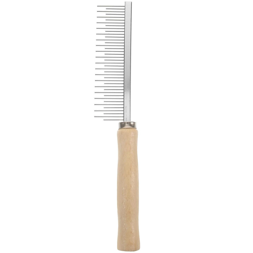 Dog Cat Grooming Comb, Stainless Steel Teeth, Wooden Handle, Fine Tooth