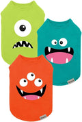 Fitwarm 3 Pack Monster Dog Shirt, Lightweight Funny Dog Tshirt, Summer Clothes for Small Dogs Boy Girl, Pet Outfit, Oran