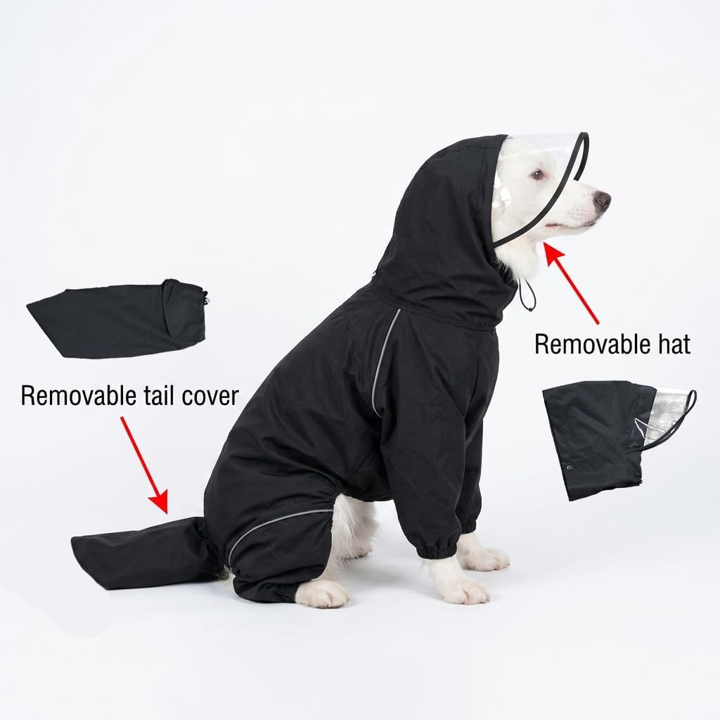 Dog Raincoat for Medium Large Dogs,rain Jacket Coat, Full Leg Coverage Waterproof Rain Suit with Detachable Hood & Tail,