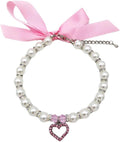 Pearl Crystal Dog Necklace Collar Jewelry for Small Dogs Puppy, Bling Cat Wedding Collar with Rhinestones Charm, Chihuah