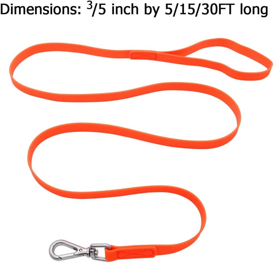 Waterproof Dog Training Leash 50FT 30FT 15FT 10FT 5FT Heavy Duty Recall Long Lead for Large Medium Small Dogs (30FT, Ora
