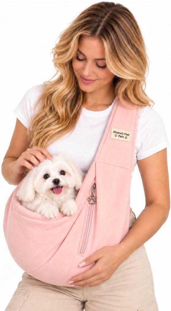 Afsana's Flair Soft Pet Sling Carrier for Small Dogs & Cats | Adjustable Crossbody Shoulder Bag with Safety Leash, Padde