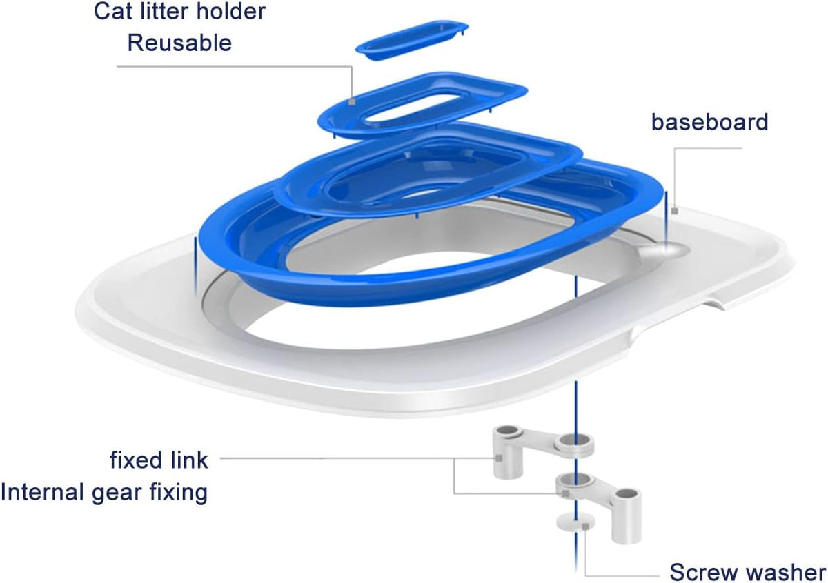 Cat Toilet Training Kit, Universal Reusable Cat Toilet Trainer for Pet Cleaning (White Tray, 1 Blue Inner Support)