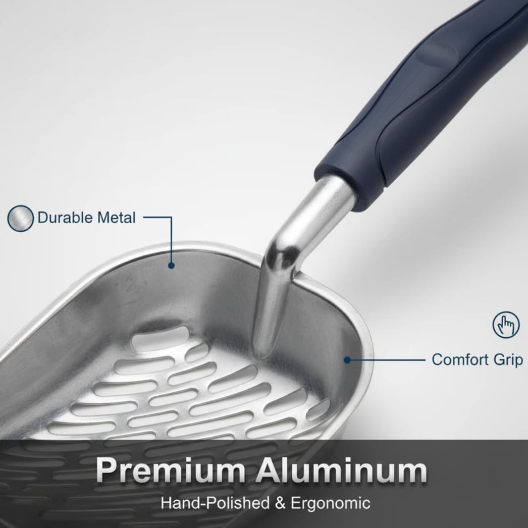 Heavy-Duty Metal Cat Litter Scoop with Holder