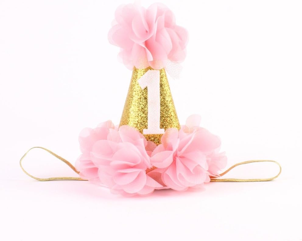 Stock Show 1st Pet Birthday Cone Hat Dogs Cats Holiday Party Hat Headwear Costume with Flowers Accessories and Adjustabl
