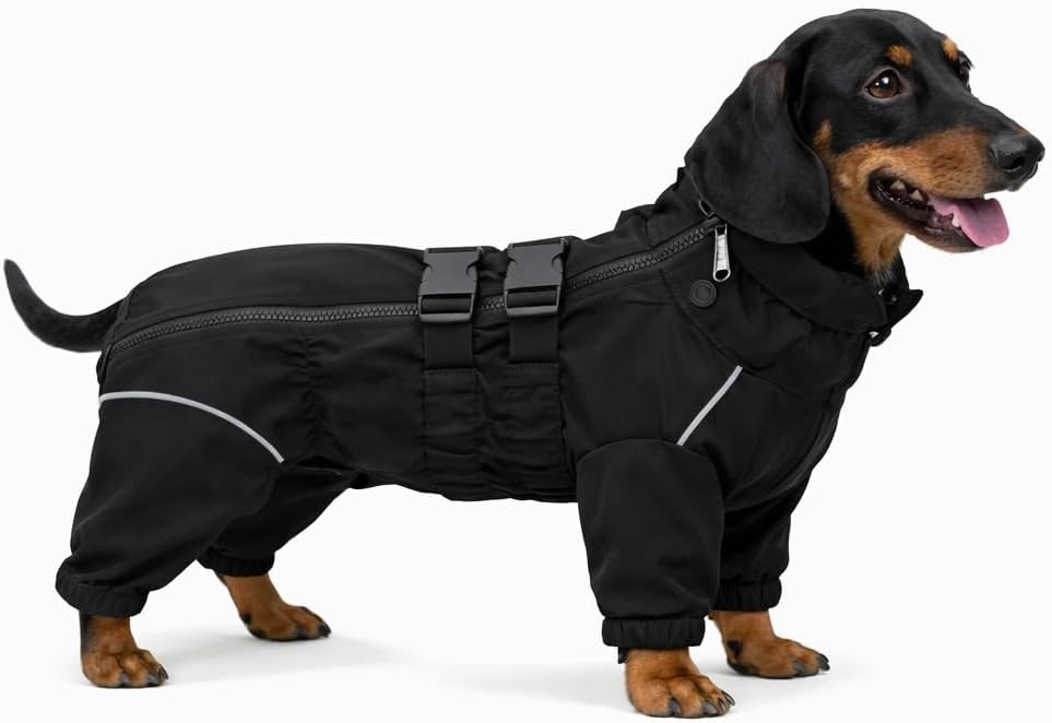 Lovelonglong Waterproof Dog Raincoat – 4-Leg Full Body Dog Rain Suit with Reflective Strips & Leash Opening, Outdoor Dog