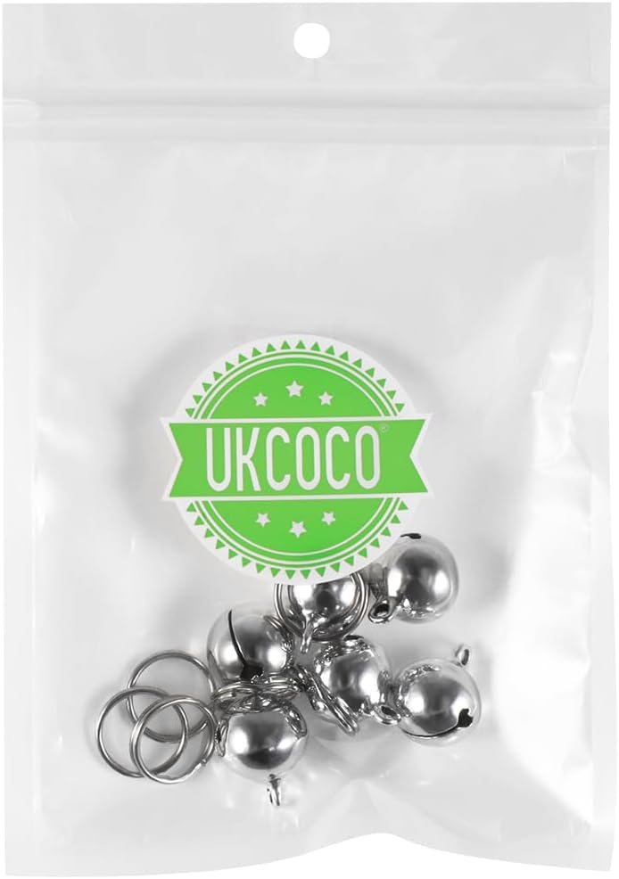 UKCOCO Dog Collar Bell : 6Pcs 16MM Metal Pet Collar Bells with Key Ring for Small Dogs Cats, Clear Sound (Silver)