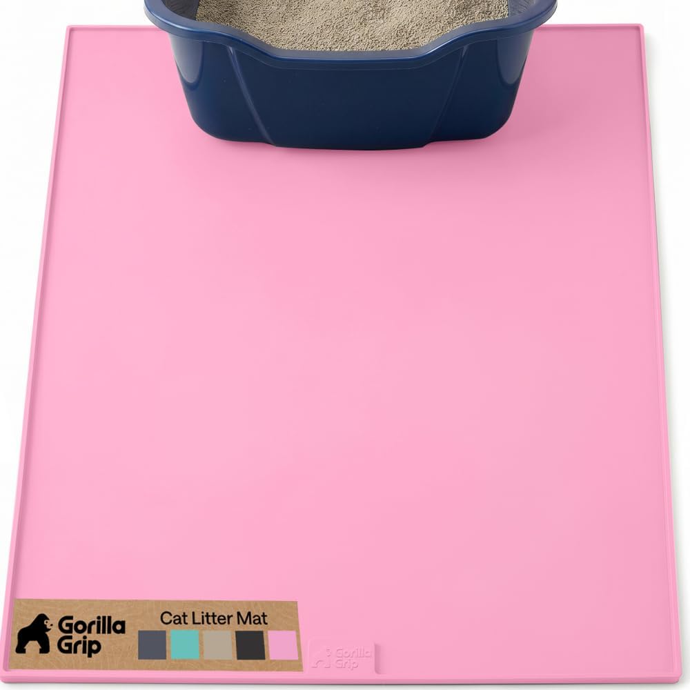 GORILLA GRIP Cat Litter Mat, Easy Clean Silicone Mats, 24x15 Gray