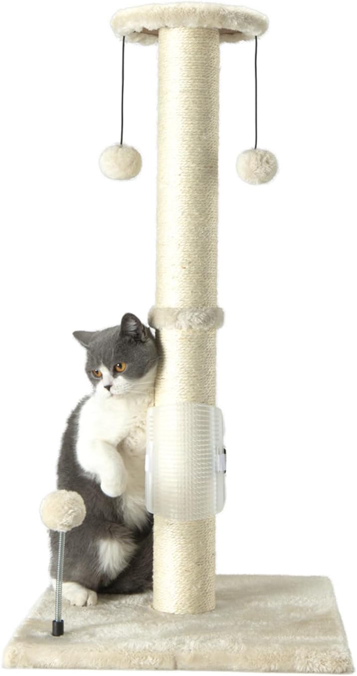 PEEKAB 32" Tall Cat Scratching Post Sisal Scratch Posts,with Hanging Ball and Self-Massage Brush Vertical Scratcher for 