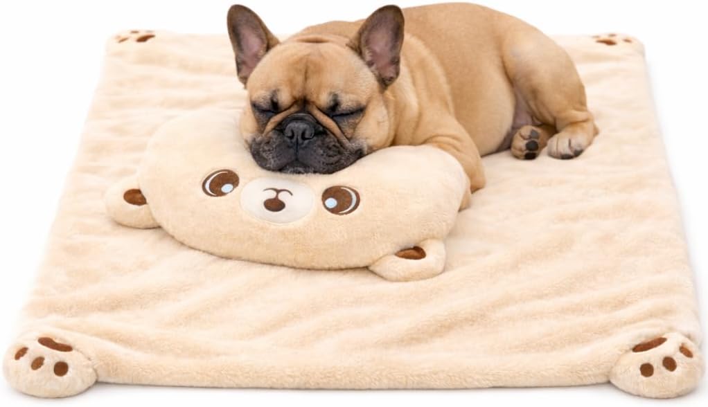 MIMI MIMI Dog Calming Pillow & Dog Blanket Set. Soft and Neck-Friendly, Washable Pet Pillows for Small Medium Dogs and C