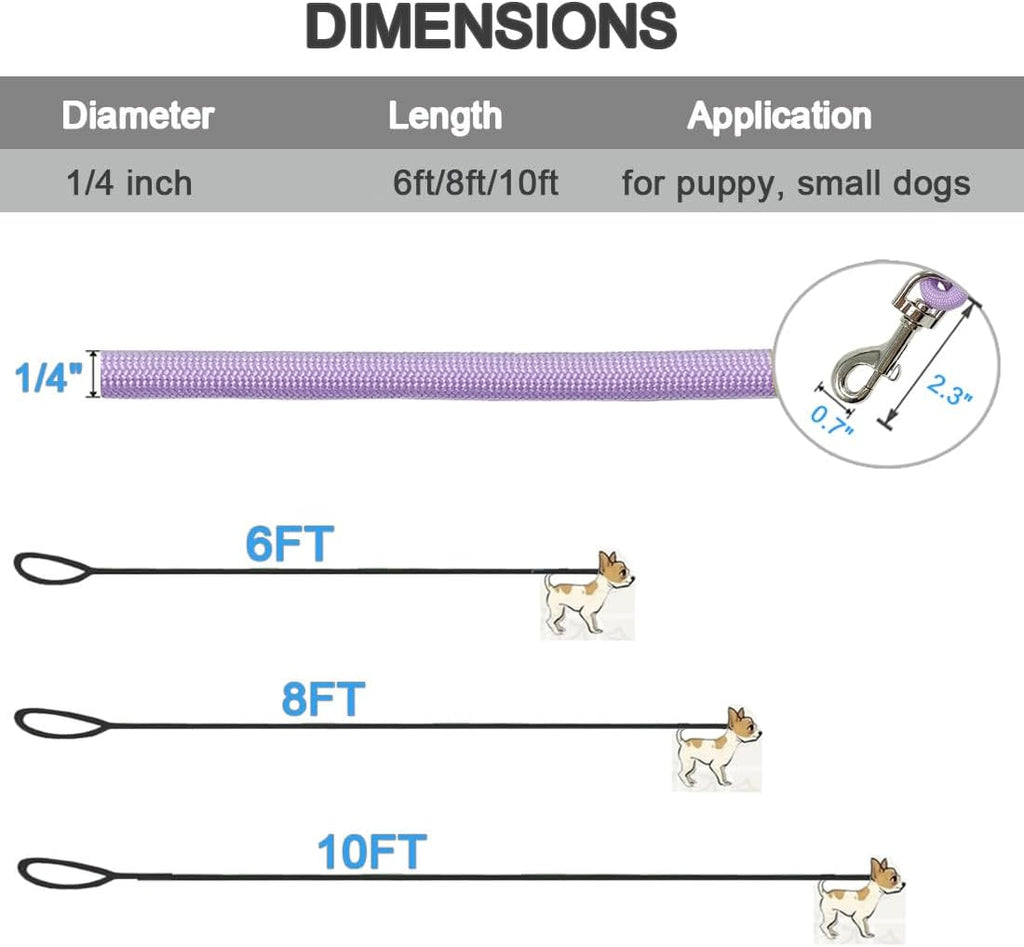 MayPaw Small Rope Dog Leash 6FT 8FT 10FT, 1/4-in Lightweight Pet Leash for Small Dogs/Puppy/Cats, Classic Colors Round D