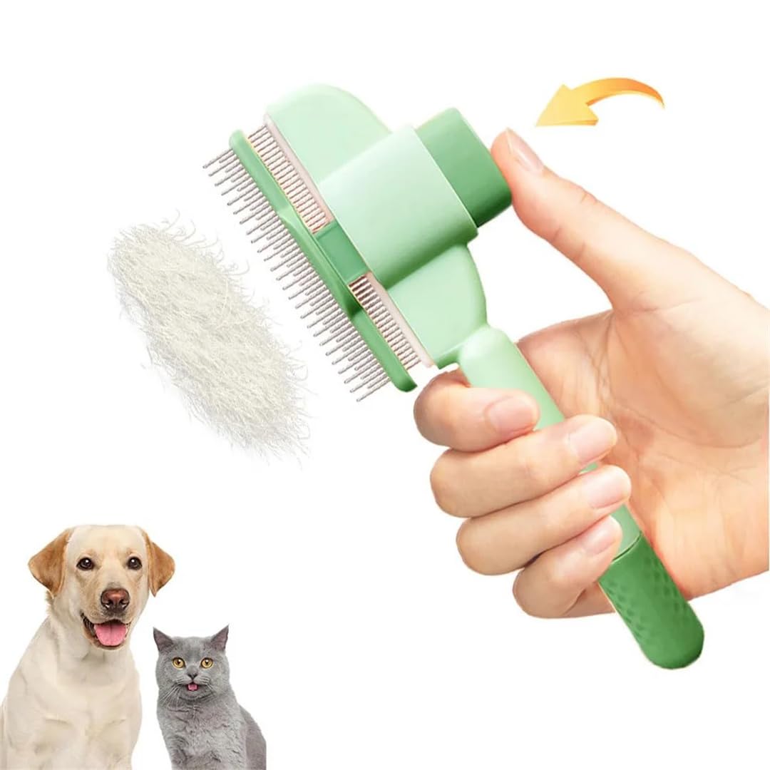 ProGroom Pet Comb – One-Click Self-Cleaning Grooming Comb for Cats Dogs (Green)