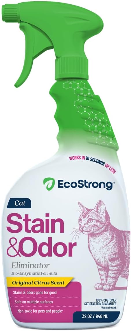 Eco Strong Cat Stain And Odor Remover | Enzyme Urine Odor Neutralizer - Stain Remover for Carpet, Litter Boxes, Bedding,