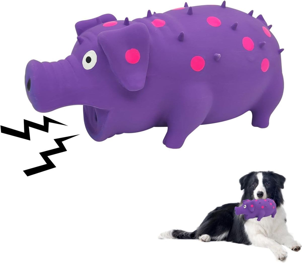 Andiker Dog Squeaky Toy, Dots Latex Dog Chew Toys with a Oinks Sound Squeaker Grunting Pig Dog Toy Durable Self Play 8" 