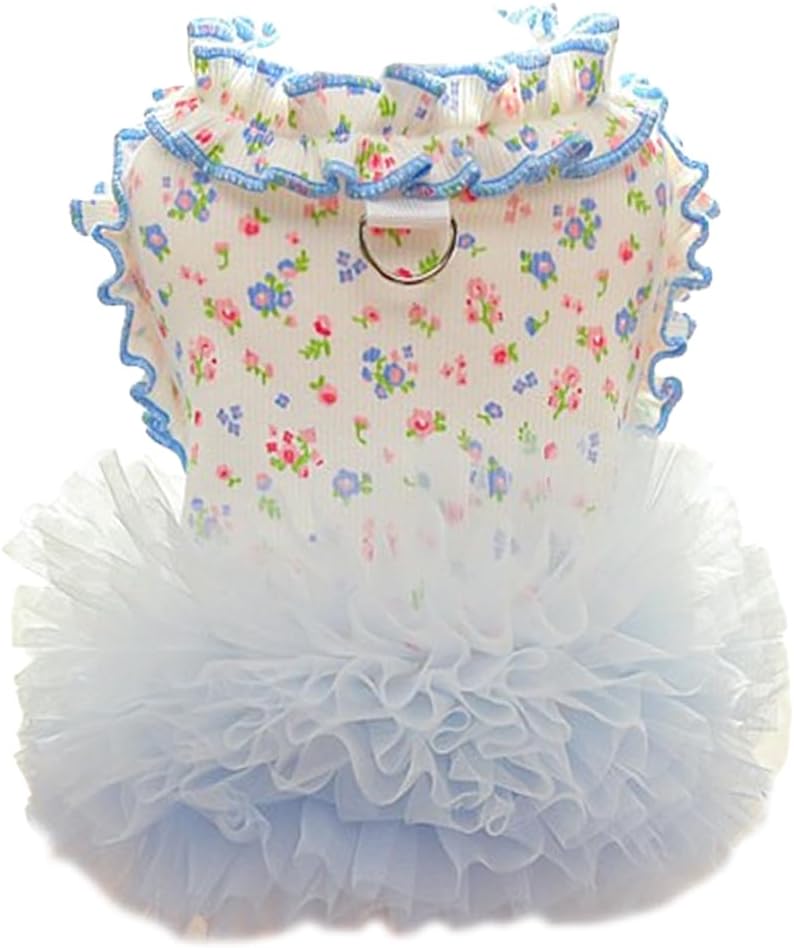 Fancy Dog Dresses with Leash Ring, Embroidered Dog Wedding Dress, Bow Puppy Clothes for Small pet Girl Multi-Layer Lace 