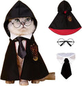 ANIAC 3PCS Halloween Dog Costume Cat Wizard Cape Glasses and Necktie Set Halloween Puppy Outfit Pet Academy Magician Cos