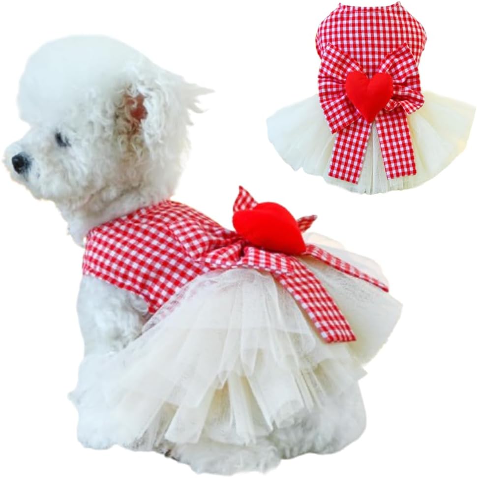 Fancy Dog Dresses with Leash Ring, Embroidered Dog Wedding Dress, Bow Puppy Clothes for Small pet Girl Multi-Layer Lace 