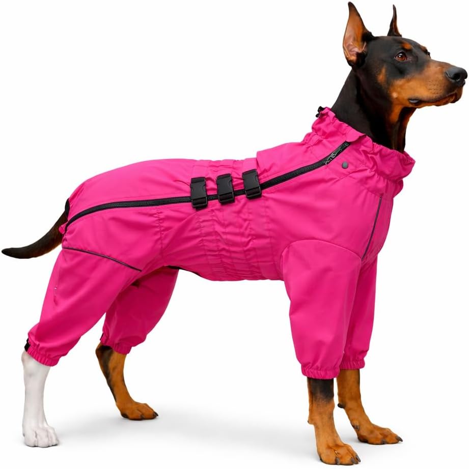 Lovelonglong Waterproof Dog Raincoat – 4-Leg Full Body Dog Rain Suit with Reflective Strips & Leash Opening, Outdoor Dog