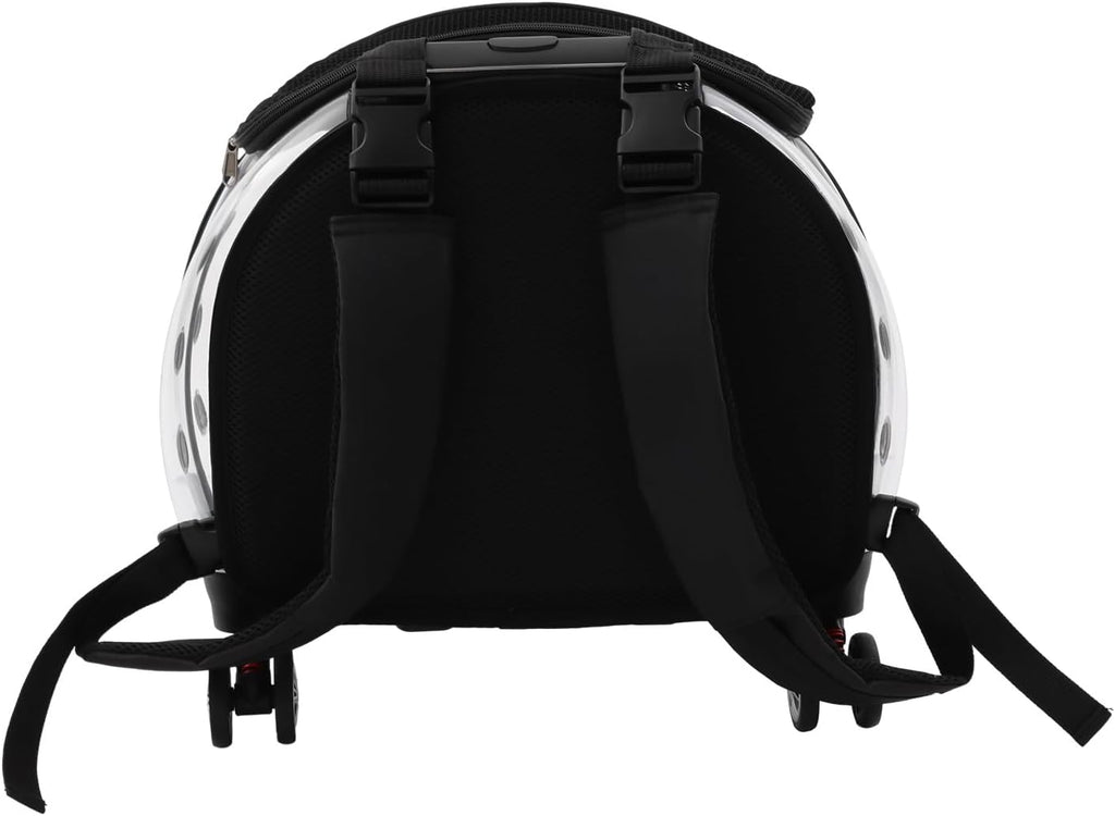 Cat Carrier with Wheels, Transparent Pet Trolley Case Pet Backpack, Black