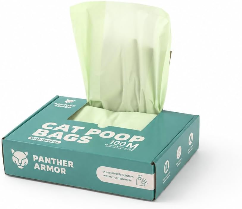 Panther Armor Cat Litter Bags for Poop, 100 Compostable Cat Poop Bags