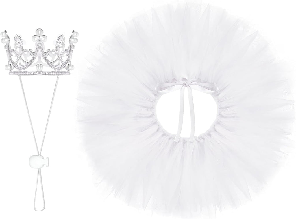 2 Pcs Dog Tutu Dress with Pearl Crown for Small Medium Pet Cat Dog Halloween Costume Dress for Ballet Birthday Party Wed
