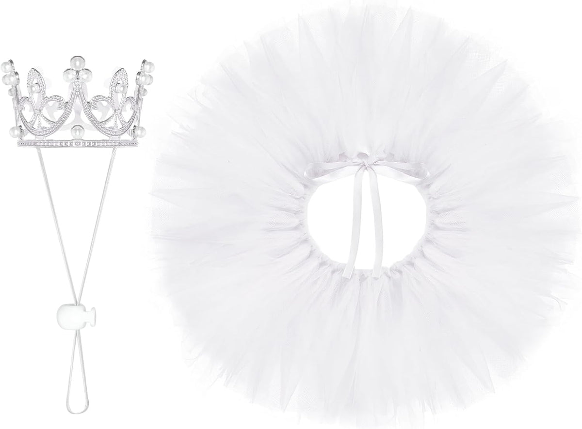2 Pcs Dog Tutu Dress with Pearl Crown for Small Medium Pet Cat Dog Halloween Costume Dress for Ballet Birthday Party Wed