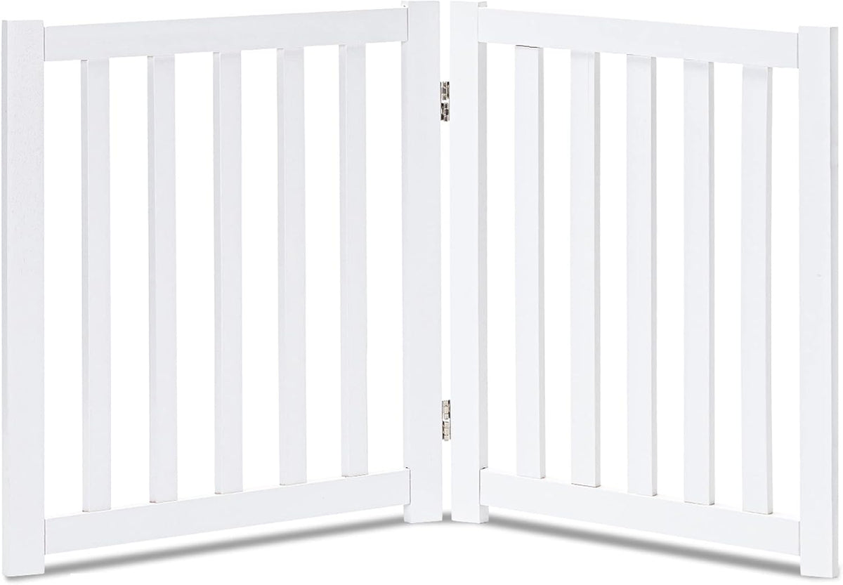 LZRS Wooden Free Standing Dog Gate 40" W x 24" H, Foldable Solid Hardwood Pet Safety Fence for House Doorways, Stairs, H