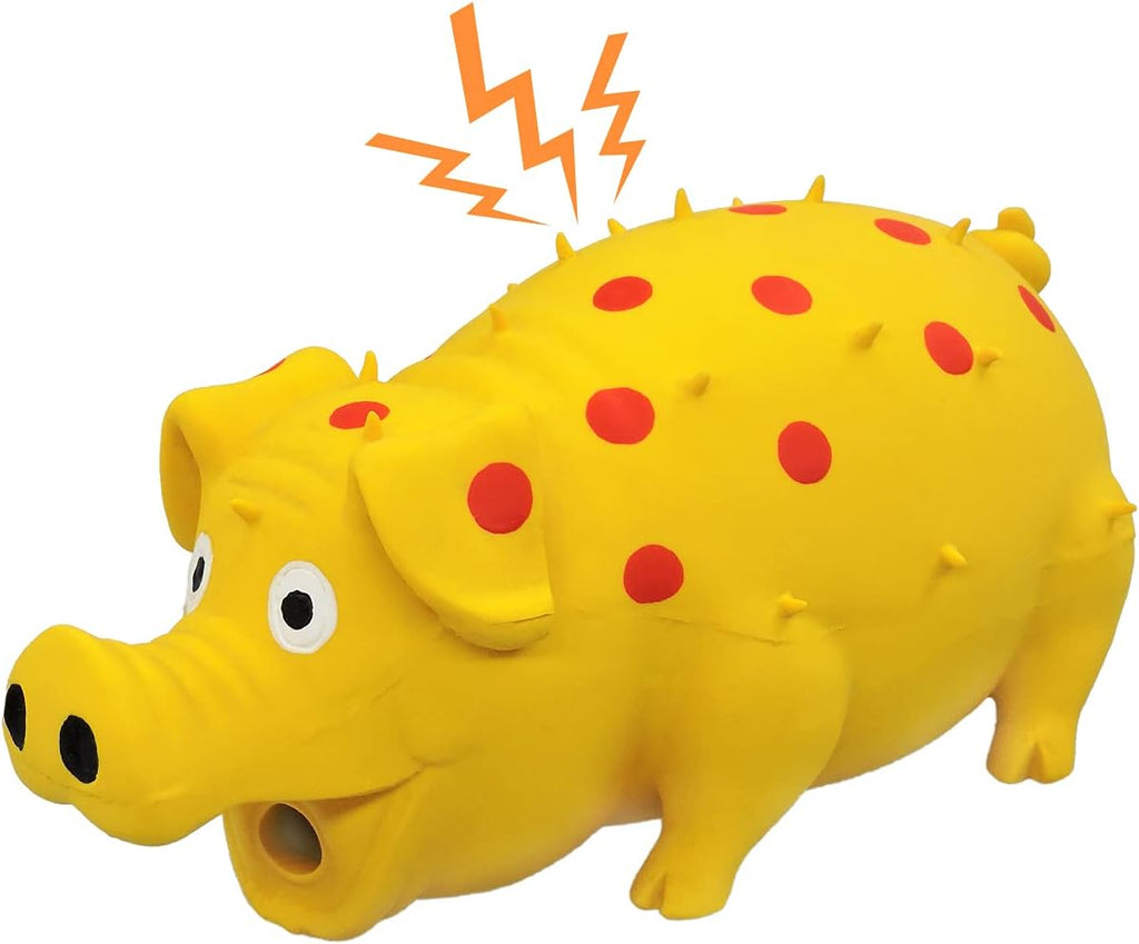 Andiker Dog Squeaky Toy, Dots Latex Dog Chew Toys with a Oinks Sound Squeaker Grunting Pig Dog Toy Durable Self Play 8" 