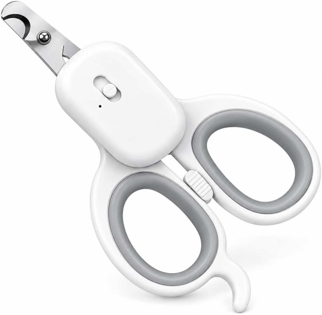 LED Pet Nail Clippers for Cats & Small Dogs, Curved Blade, Safety Lock