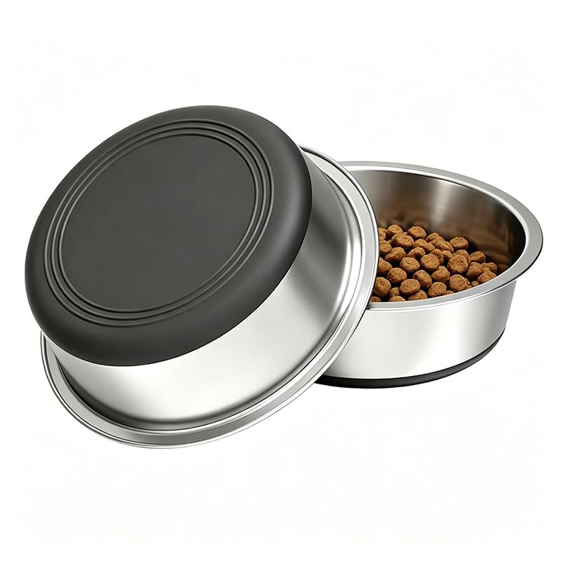KISENG Stainless Steel Dog Bowls, 3.8 Cup, 2 Pack, Non-Slip & Durable