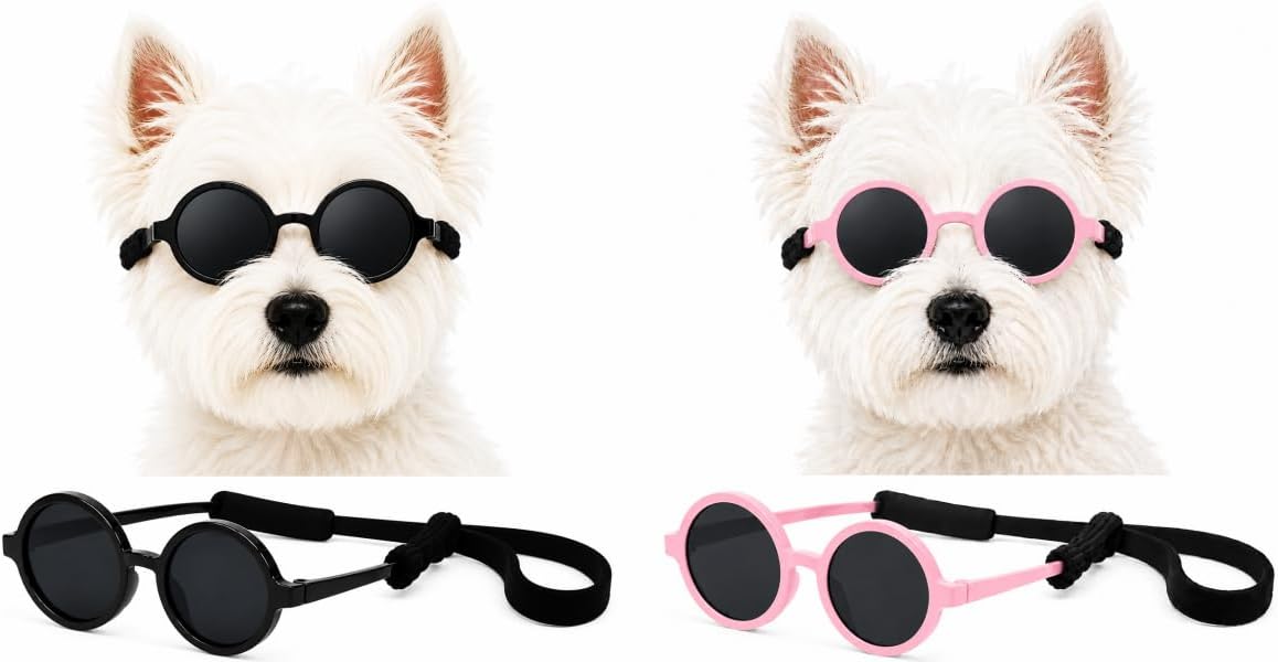 G016-2 Small Breed Dog up to 15lbs Pet Cat Round Tiny Sunglasses (Black)
