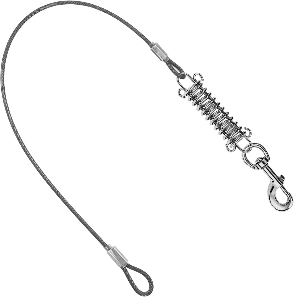 Chew Proof Steel Cable Standard Dog Leash with Spring, Black, 24IN/60CM
