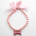 Fancy Pearls Crystal Dog Necklace Jewelry with Bling Rhinestones Big Bone Charm for Pets Cats Small Dogs Girl Teacup Chi
