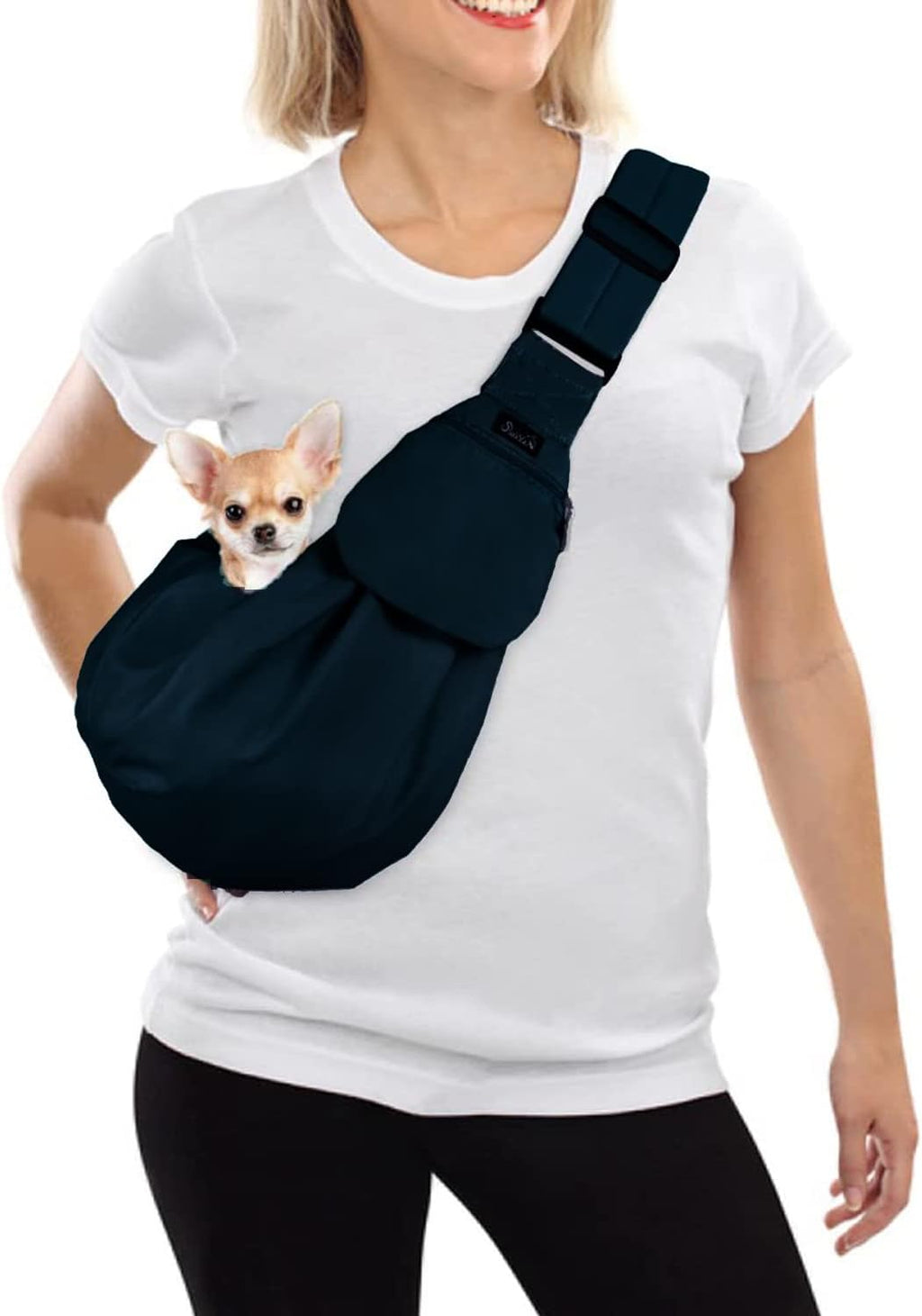Lukovee Small Dog Sling Carrier, with Padded Strap & Storage Pocket, (B,S)