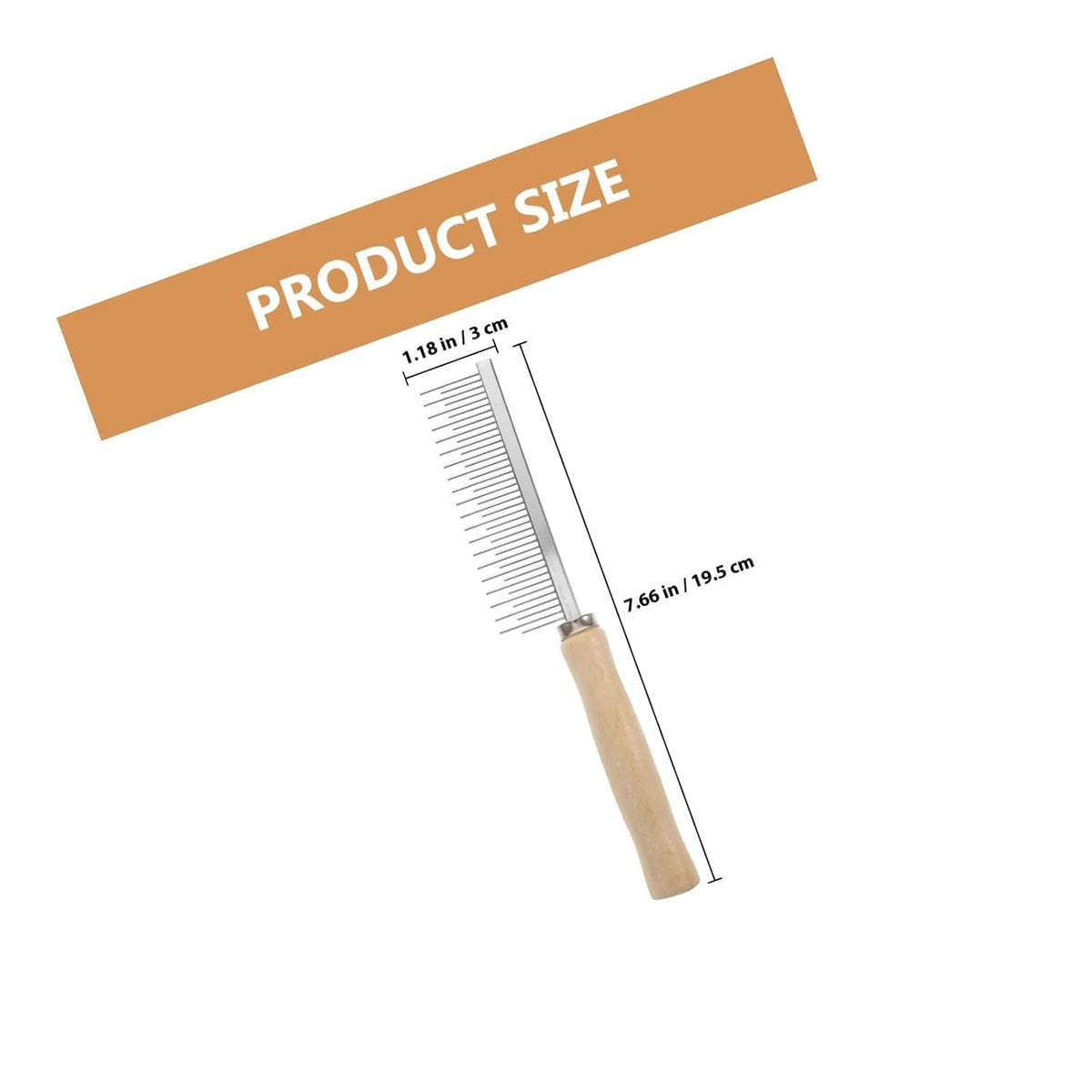 Dog Cat Grooming Comb, Stainless Steel Teeth, Wooden Handle, Fine Tooth
