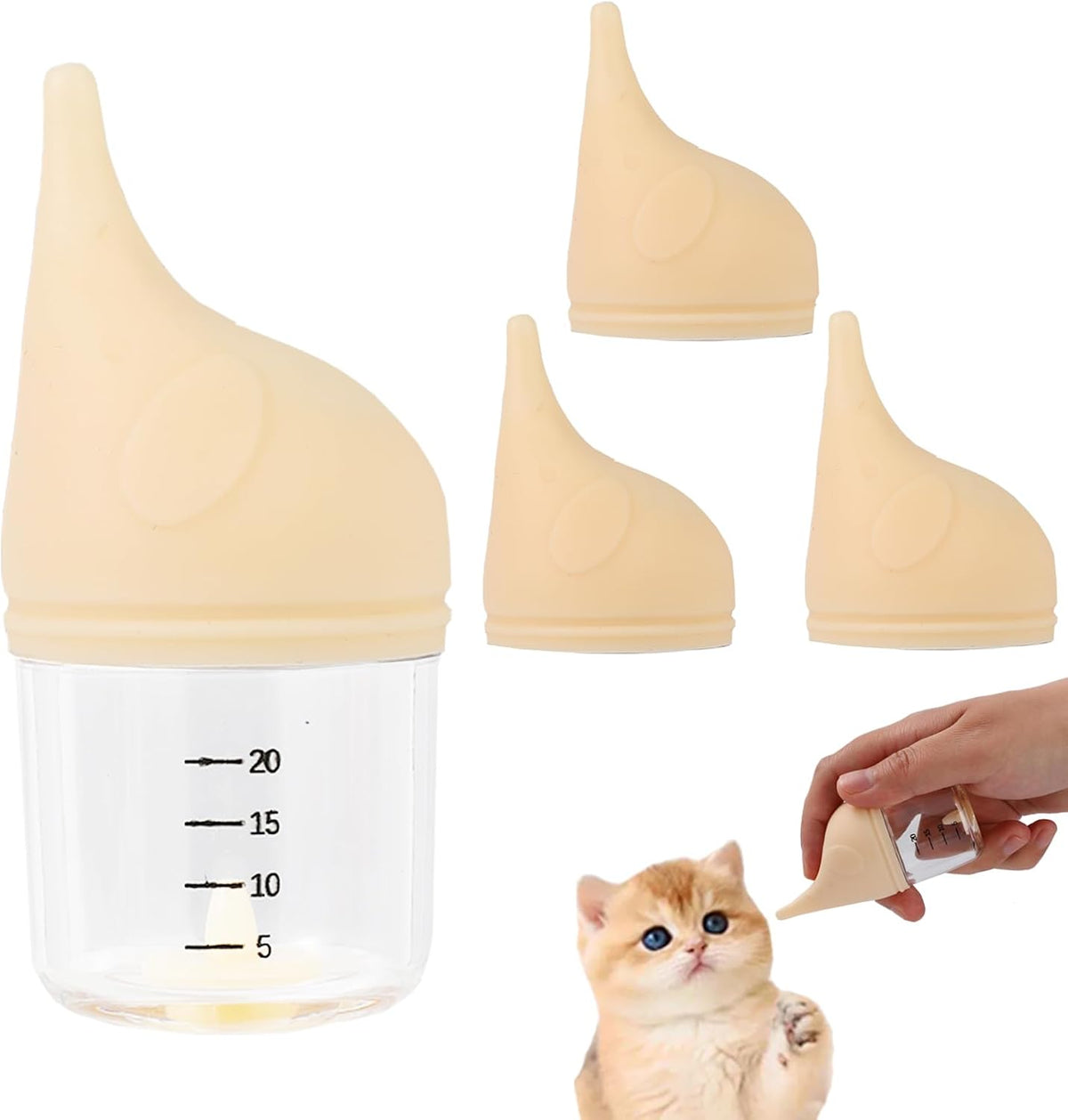 Kitten Bottle Feeding Kit for Nursing, Milk Bottles for Feeding Newborn Puppies,Anti-chocking Design with 3pcs Replaceab