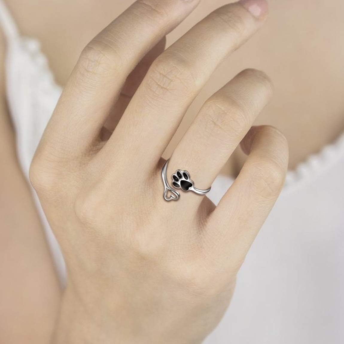 Sariel Puppy Paw Print Ring Heart 925 Sterling Silver