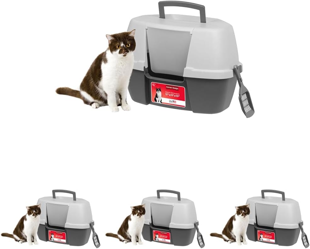 IRIS USA Large Front Door Cat Litter Box, Walk-in Entry, Gray