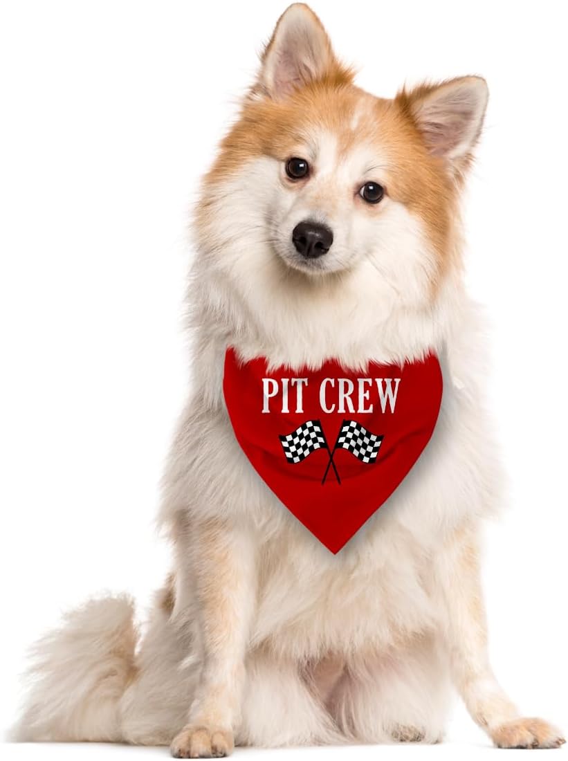 Pit Crew Dog Bandana, Red Dog Bandana, Checkered Flags Race Car Flag Dogs Bandanas, Pet Triangle Scarf, Gift for Dogs Lo