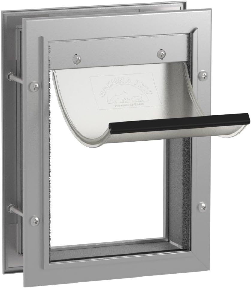 Hakuna Pets Aluminum Dog & Cat Door - 2-Way Lock Pet Door for Wall, Screen