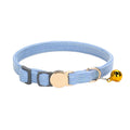 WDPAWS Soft Corduroy Cat Collar for Small to Large Cats, Adjustable 7-11 Inch, Gold Buckle & Bell (Light Blue)