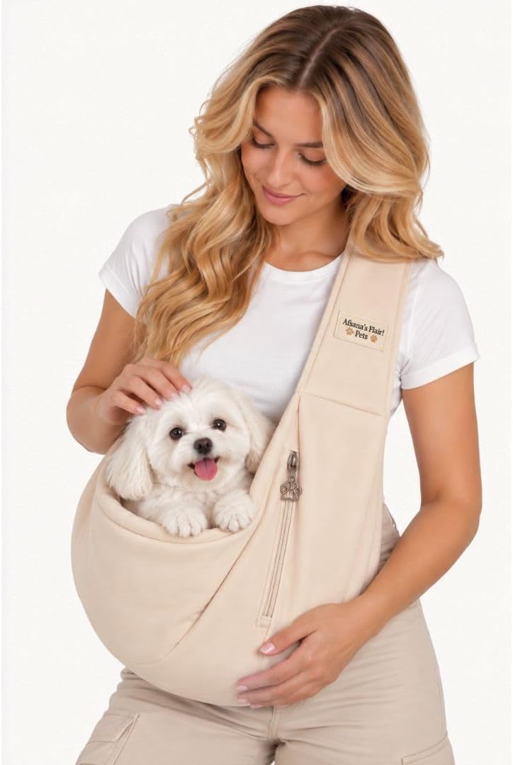 Afsana's Flair Soft Pet Sling Carrier for Small Dogs & Cats | Adjustable Crossbody Shoulder Bag with Safety Leash, Padde