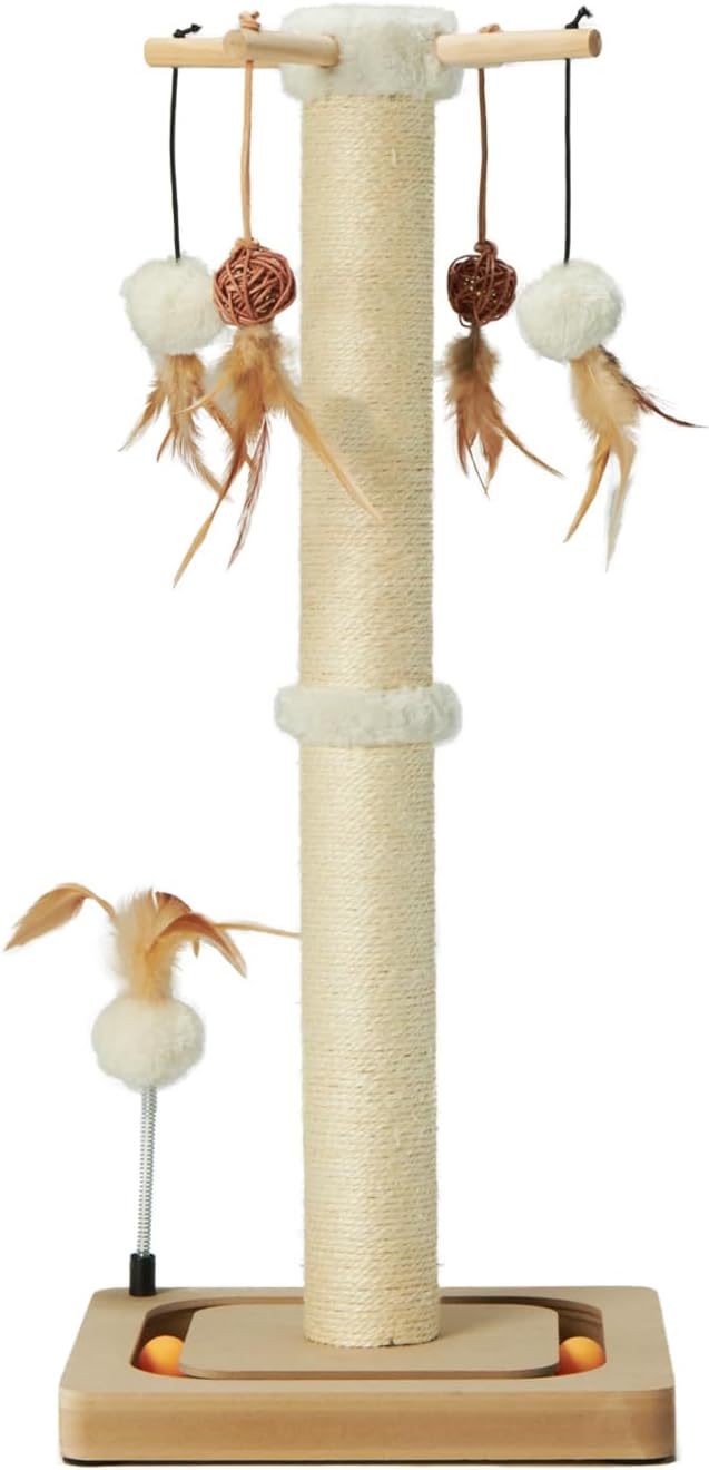 PEEKAB Cat Scratching Post Sisal Scratch Posts for Indoor Cats and Kittens,with Tracking Ball Interactive Toys and Hangi